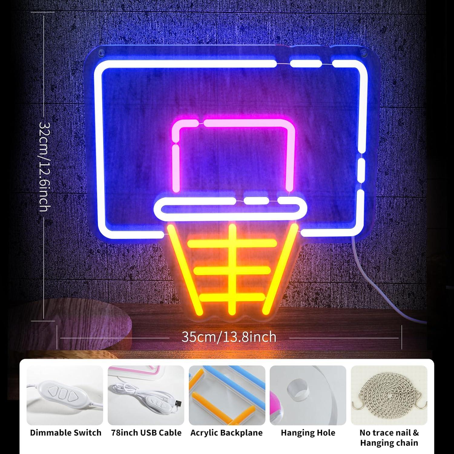 Letrero de Neón LED Aro de Baloncesto 35x32 cm Maleoruigy