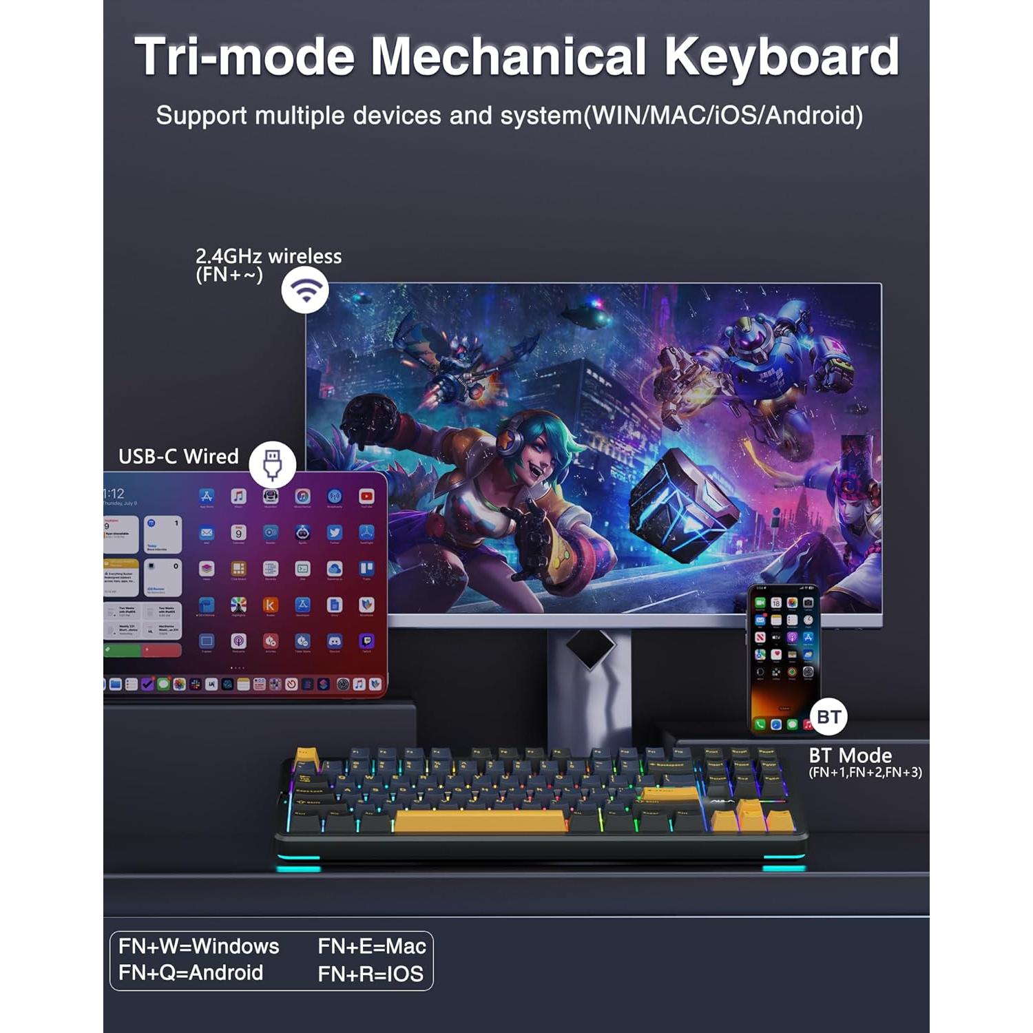 Teclado Mecánico Inalámbrico AULA F87 TKL RGB Hot Swappable