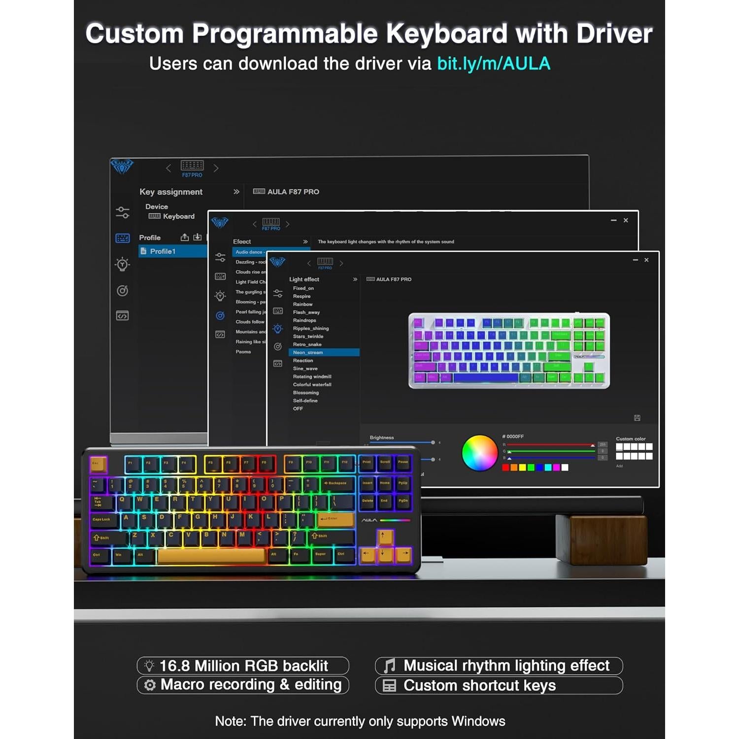 Teclado Mecánico Inalámbrico AULA F87 TKL RGB Hot Swappable