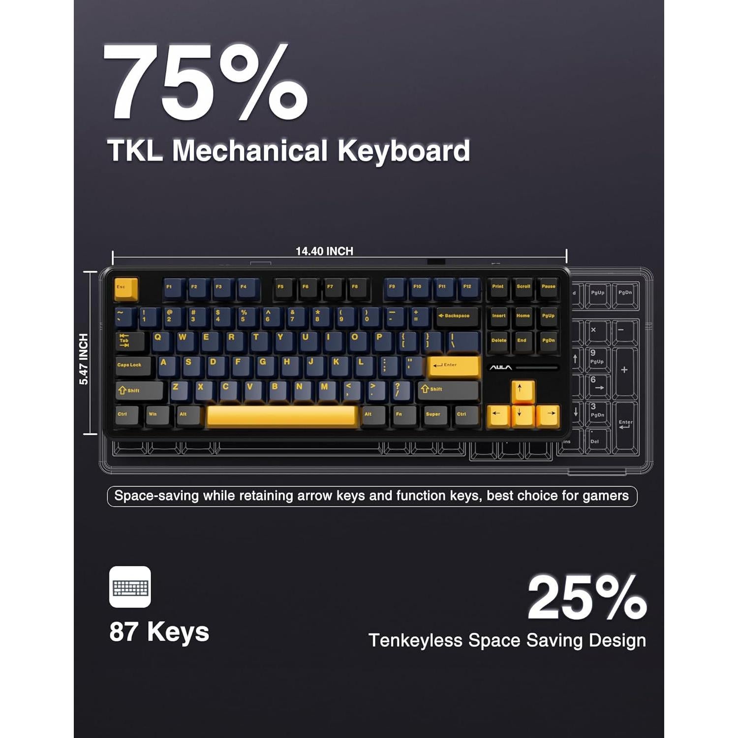 Teclado Mecánico Inalámbrico AULA F87 TKL RGB Hot Swappable