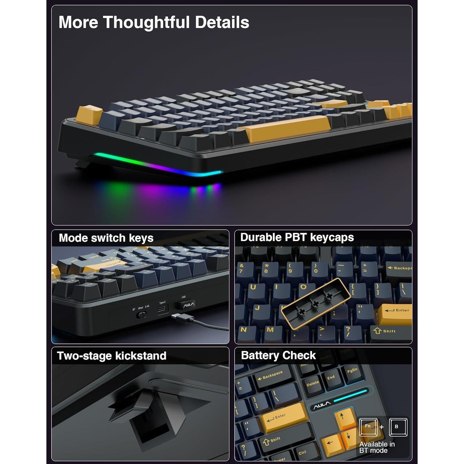 Teclado Mecánico Inalámbrico AULA F87 TKL RGB Hot Swappable