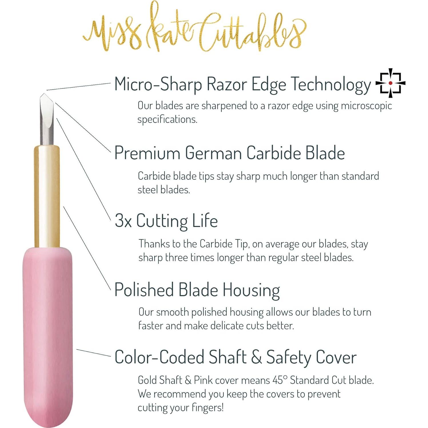 Carbide Blades for Cricut Explore Air 2 Vinyl Cutting Machines - Standard Cut 45 Degree - 5 Pack - Premium German Carbide - by Miss Kate Cuttables - Replacement Blades for Cricut Pazzles