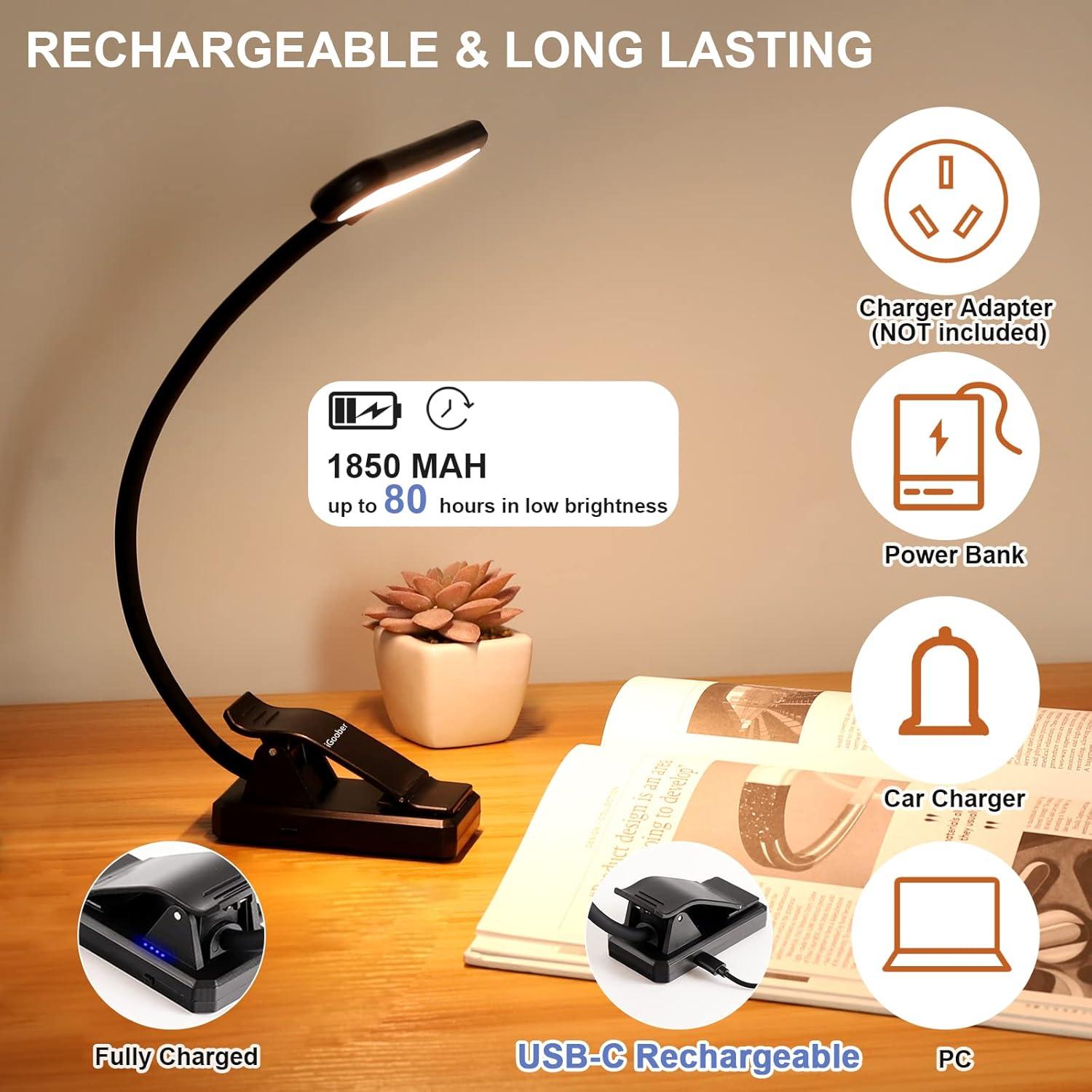 Luz de Atril LED iGoober Recargable USB-C 4 Colores 3 Brillos