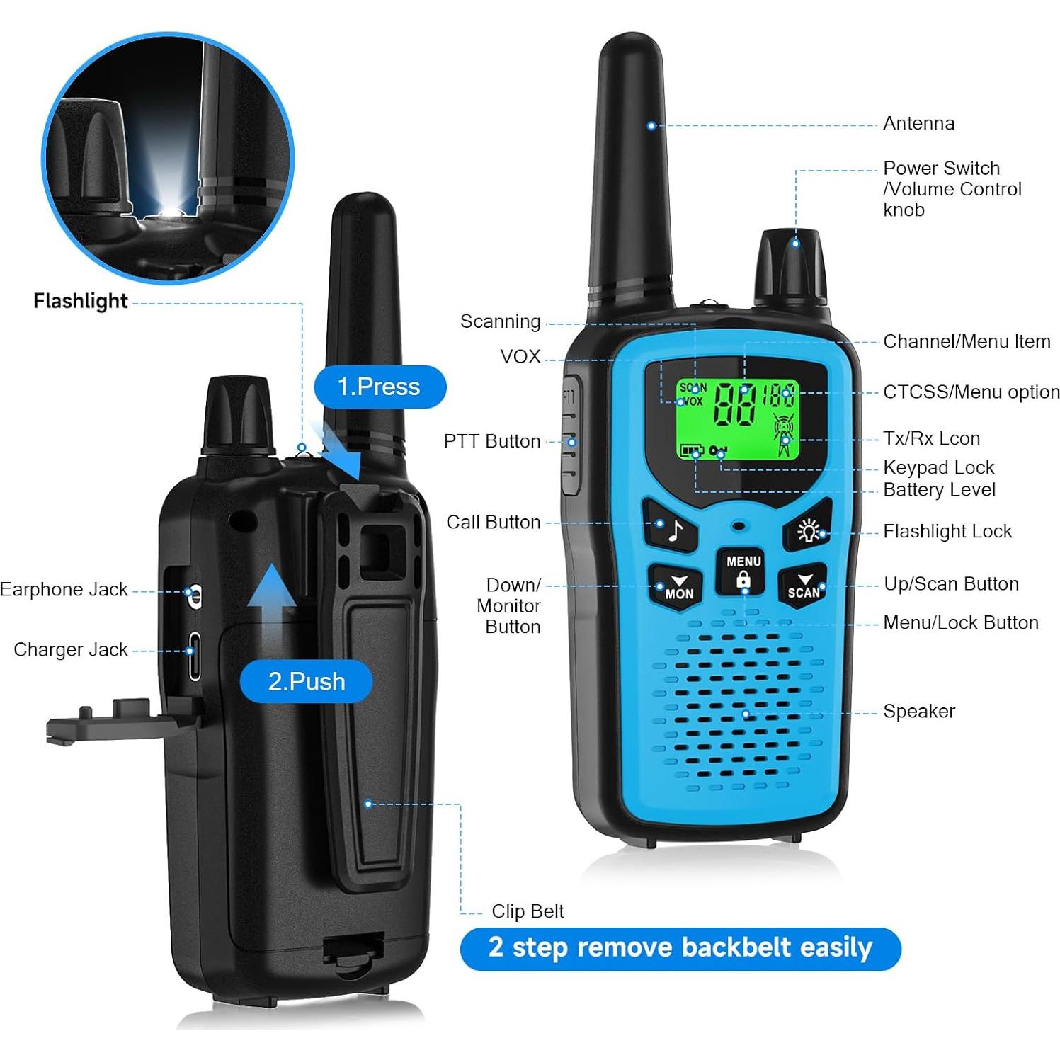 Walkie Talkies Recargables JIANUA 2 Paquete Colorido 8 km
