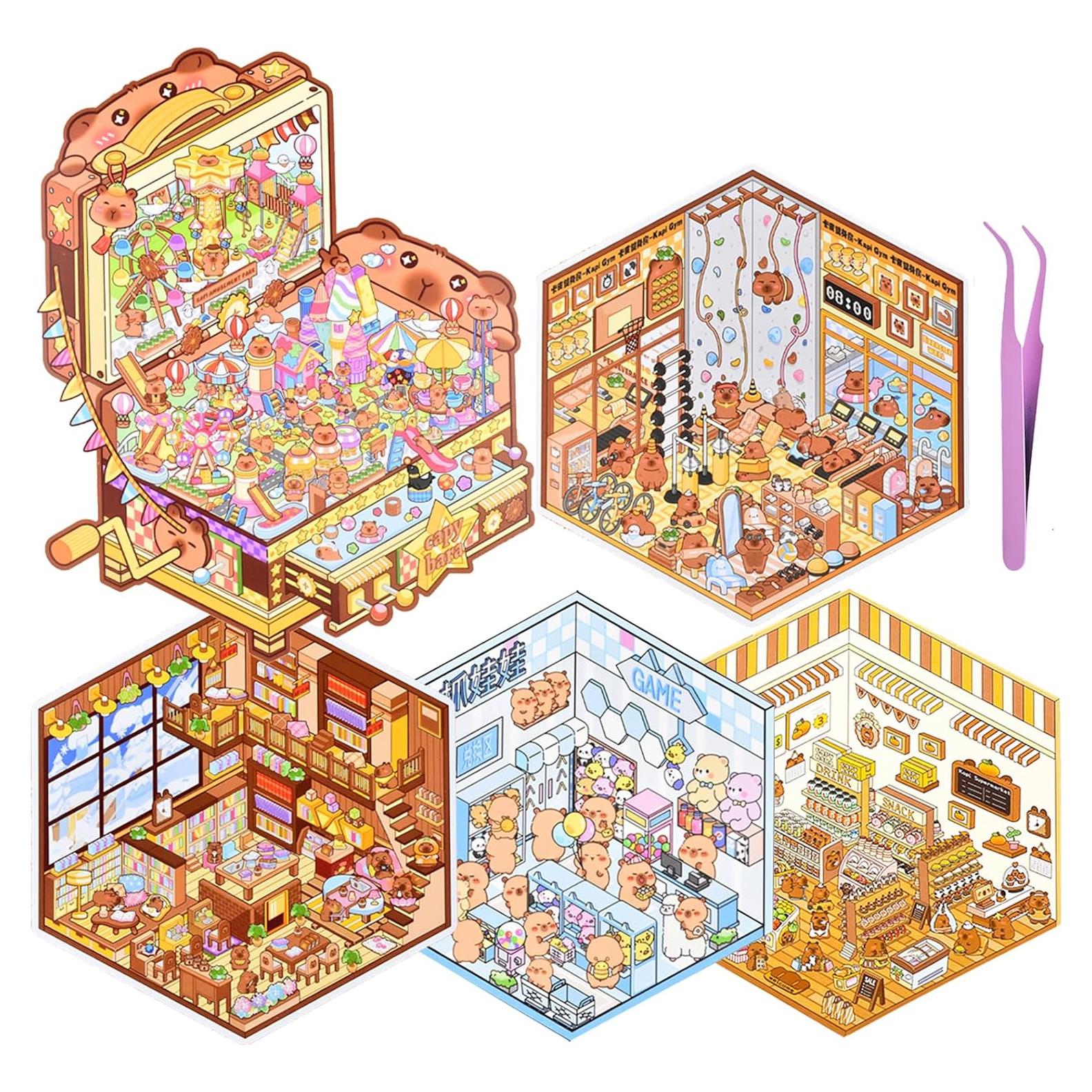 5 Sets de Pegatinas 3D Capybara HOMICO - Mini Casa DIY