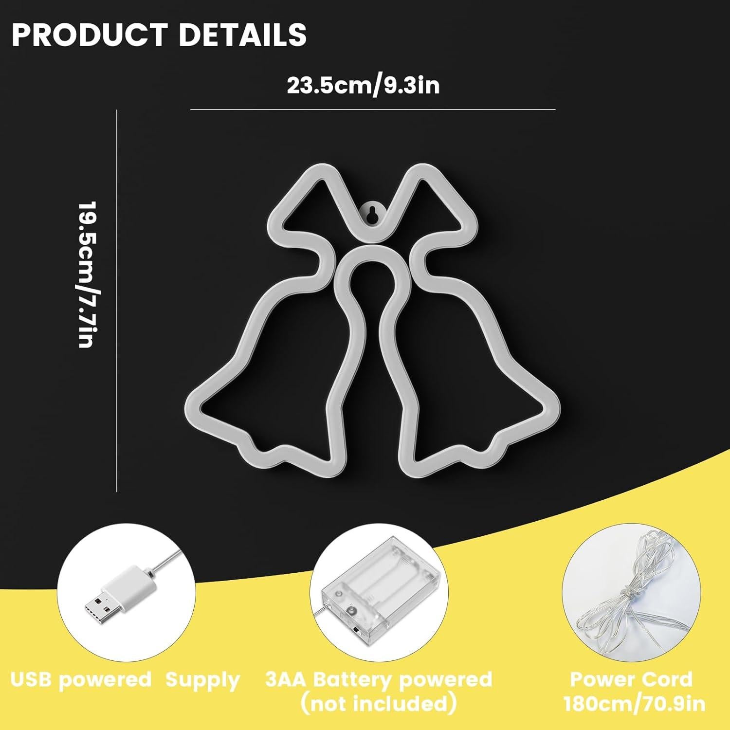 Campana de Navidad Neón Amarilla Ganrami 24.8x20cm USB/Batería