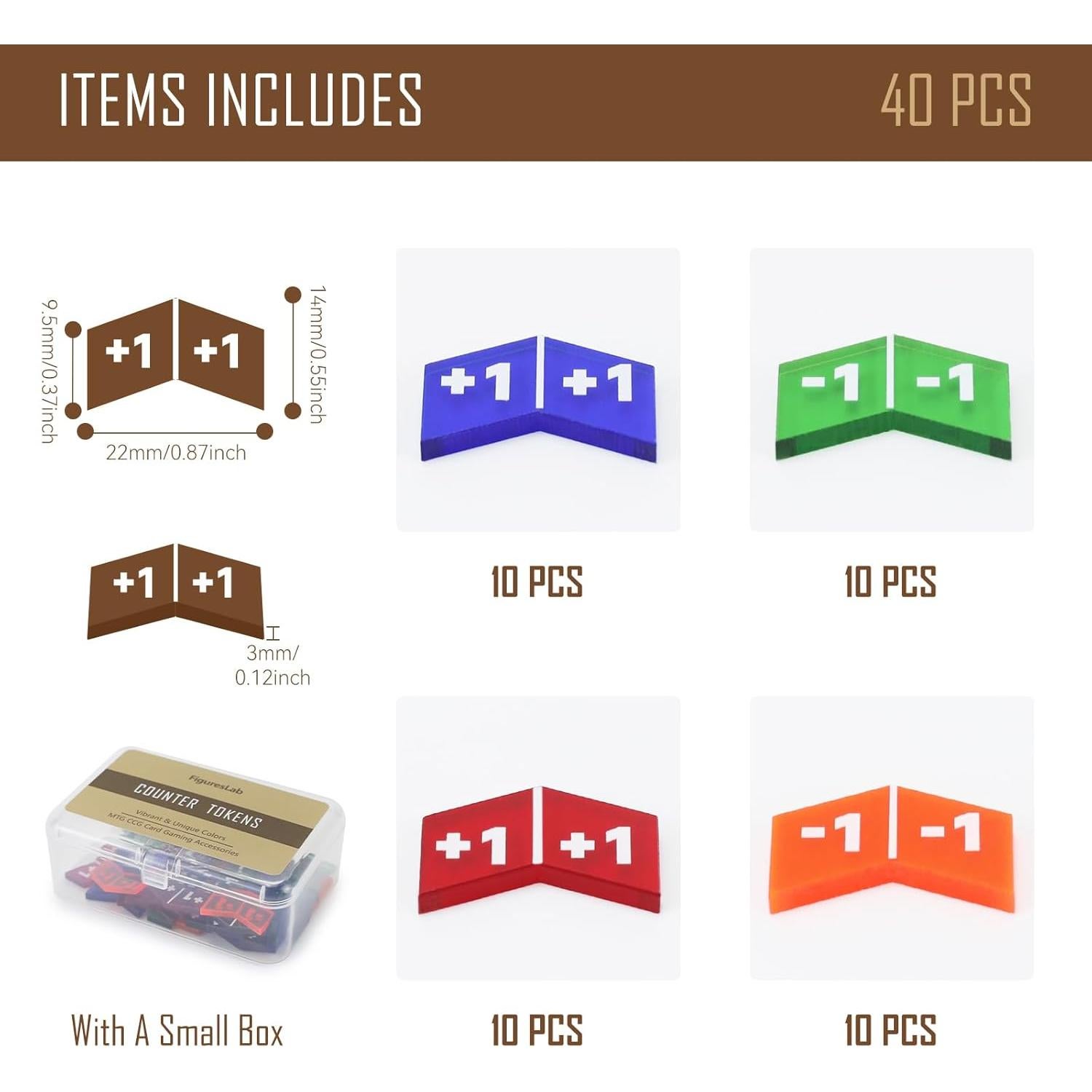 40 Piezas Contadores Coloridos MTG Acrílico 22mm para Juegos