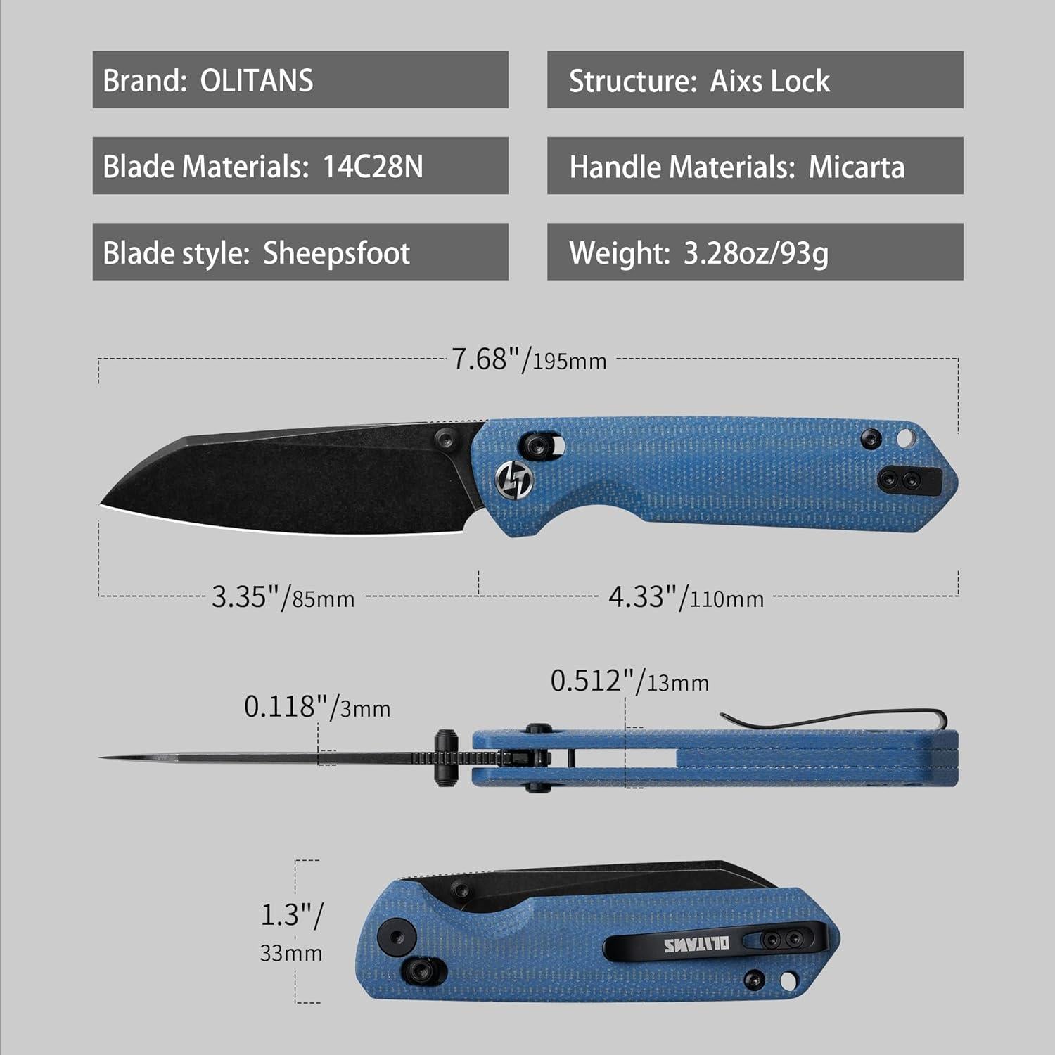 Cuchillo Plegable OLITANS G062 Acero 14C28N 8.5cm Camping