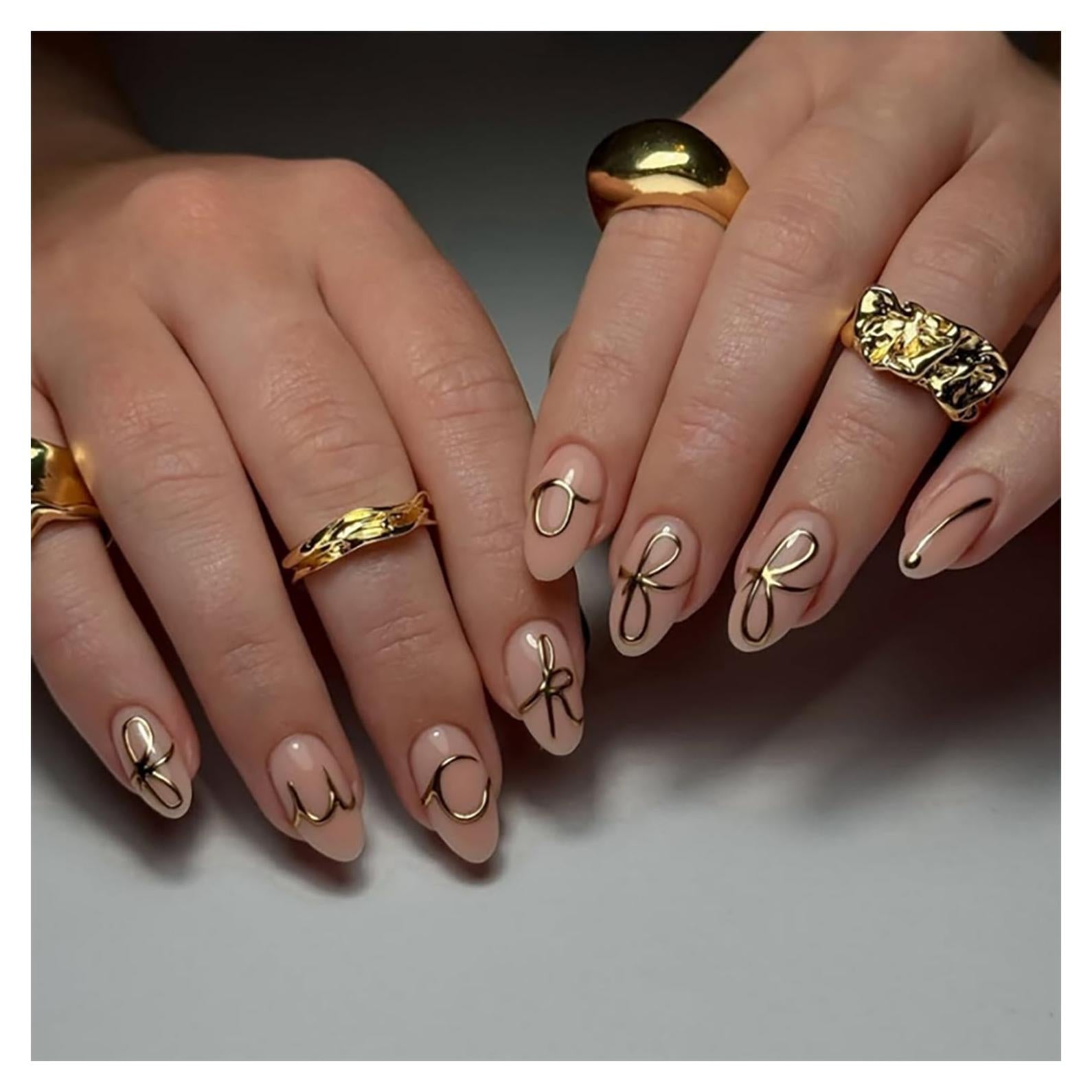 24 Uñas Postizas Almendra Rosa Nude Mtruil - Acrílicas Brillantes