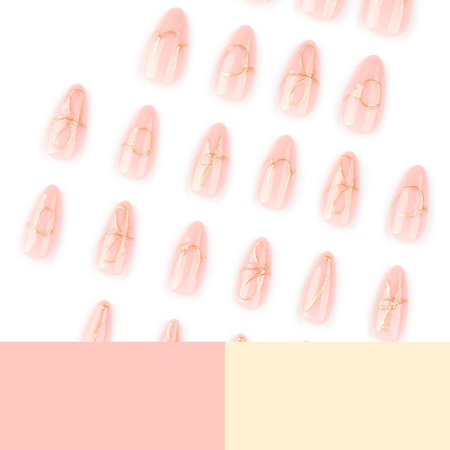 24 Uñas Postizas Almendra Rosa Nude Mtruil - Acrílicas Brillantes