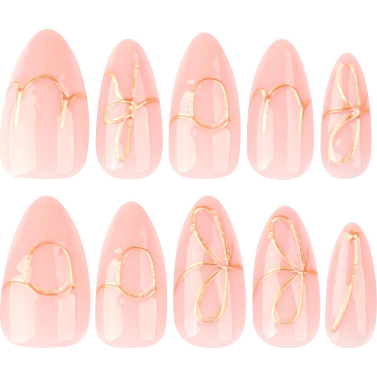 24 Uñas Postizas Almendra Rosa Nude Mtruil - Acrílicas Brillantes
