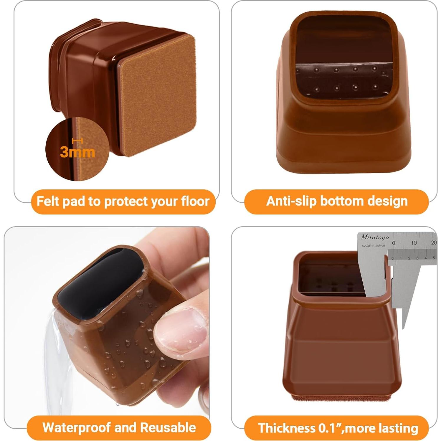 36 Protectores de Suelo para Patas de Sillas Cuadradas Glaais