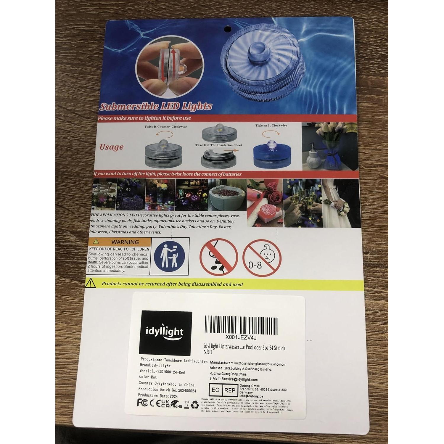 Mini Luz LED Submersible idyl 24pcs Batería Impermeable Roja