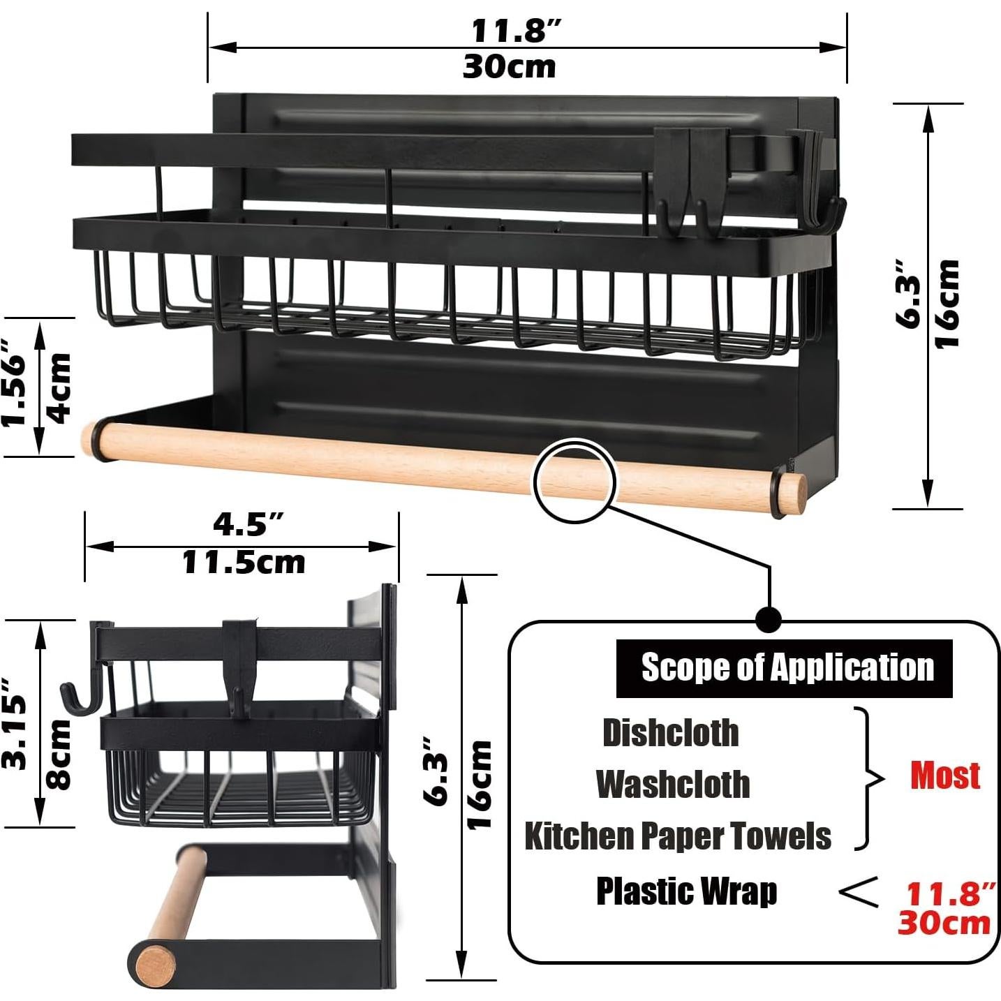 Organizador Magnético de Especias Sleclean 2 en 1 Negro 30x11.4cm