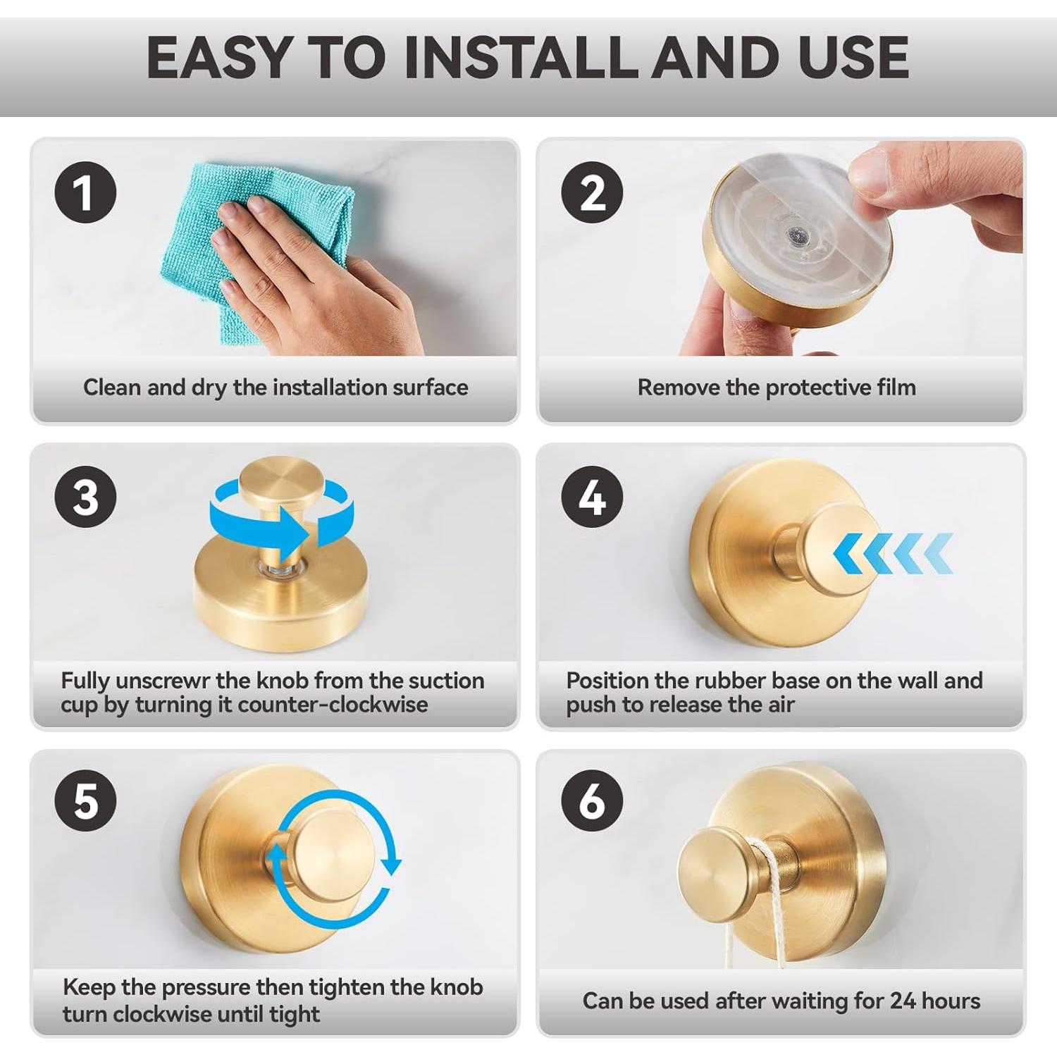 Ganchos de Ventosa para Ducha Pierpel - 4 Piezas Oro