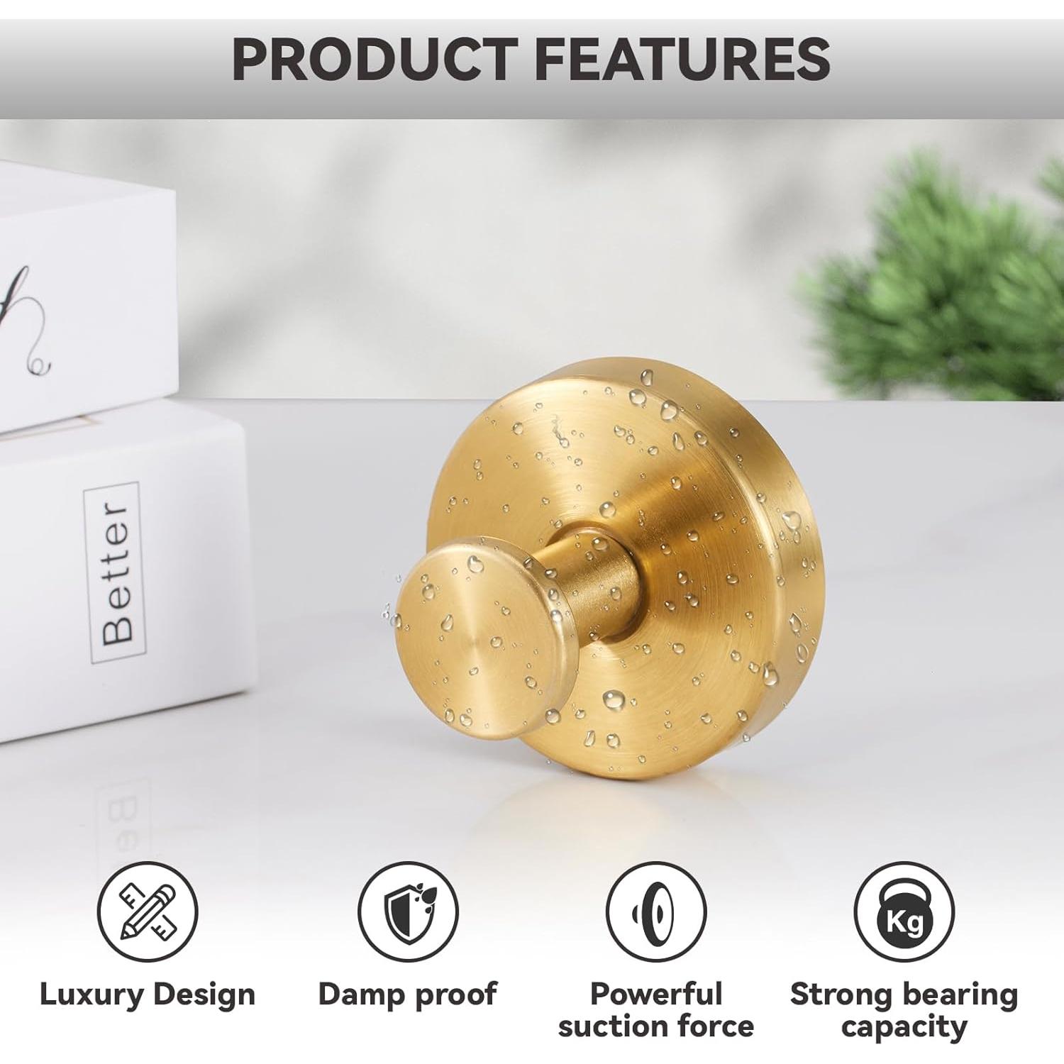 Ganchos de Ventosa para Ducha Pierpel - 4 Piezas Oro