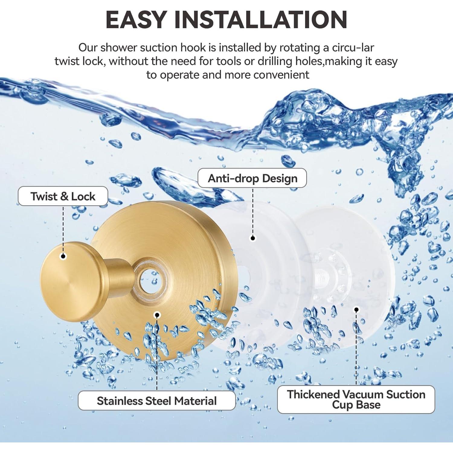 Ganchos de Ventosa para Ducha Pierpel - 4 Piezas Oro