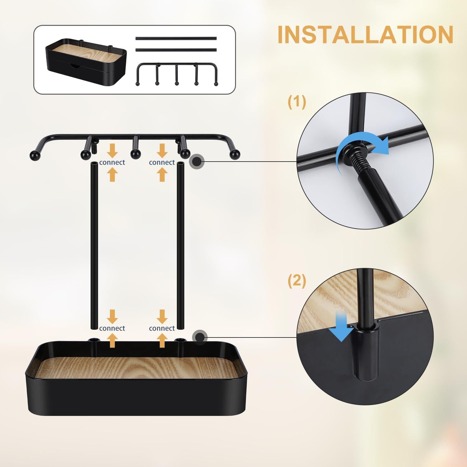 Organizador de Joyería TACGEA Negro con Soporte y Bandeja