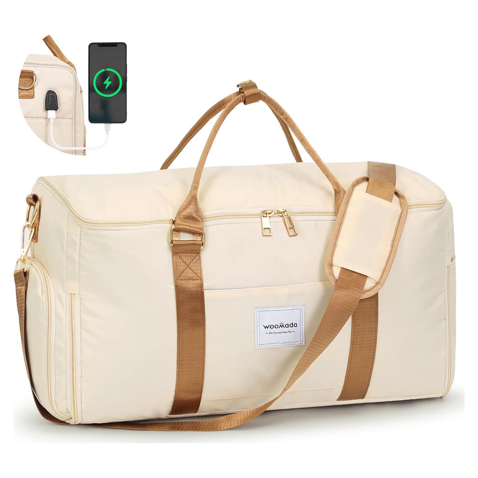 Bolsa de Ropa de Viaje WOOMADA Beige y Marrón 52x23x32 cm