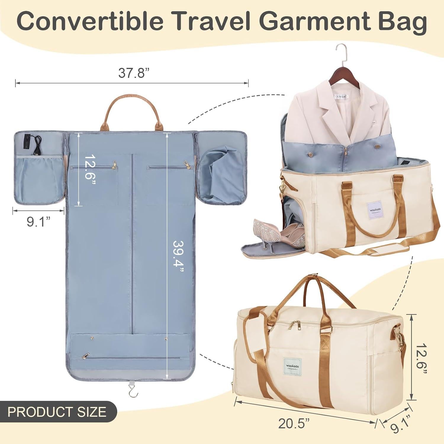 Bolsa de Ropa de Viaje WOOMADA Beige y Marrón 52x23x32 cm