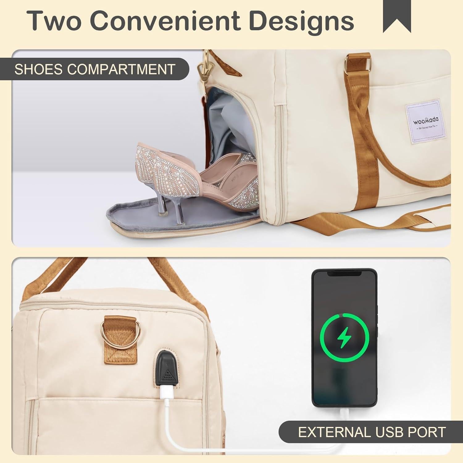 Bolsa de Ropa de Viaje WOOMADA Beige y Marrón 52x23x32 cm