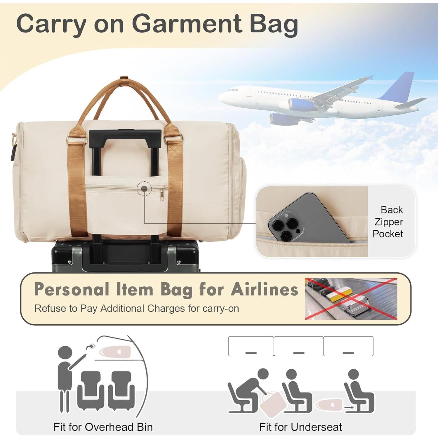 Bolsa de Ropa de Viaje WOOMADA Beige y Marrón 52x23x32 cm