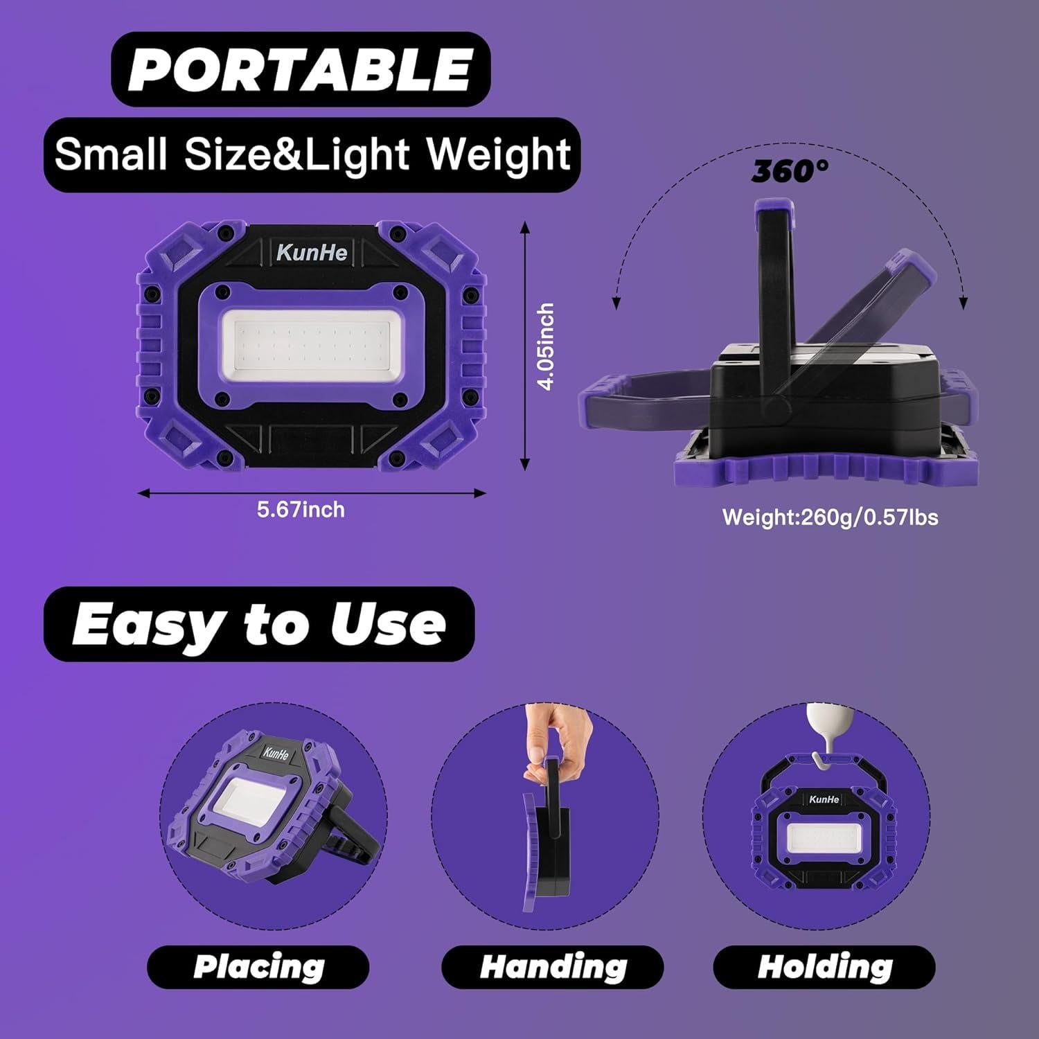 Lámpara de luz negra portátil KunHe 395nm recargable 4000mAh