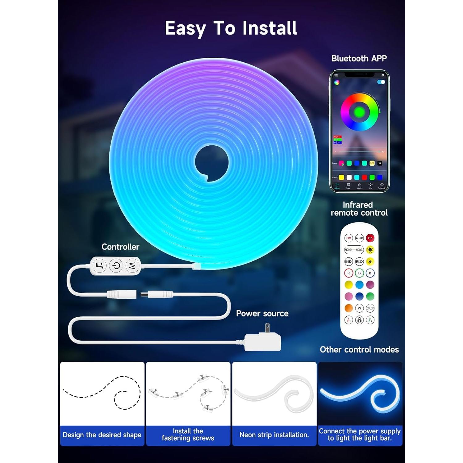 Luces de Cuerda LED Neón GIPOYENT 5m RGB Impermeables