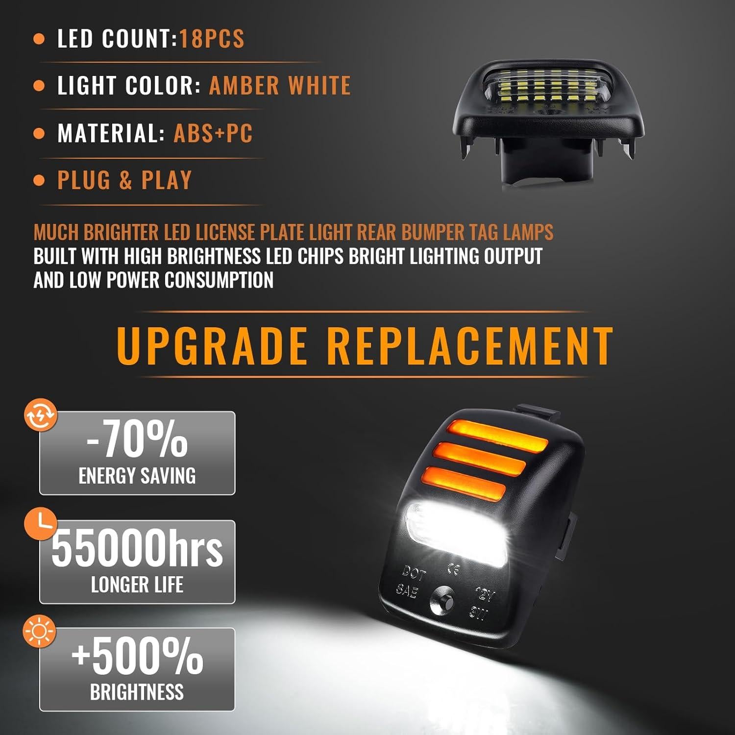 Gempro Luz de Placa de Licencia LED Ámbar para Toyota Tacoma y Tundra