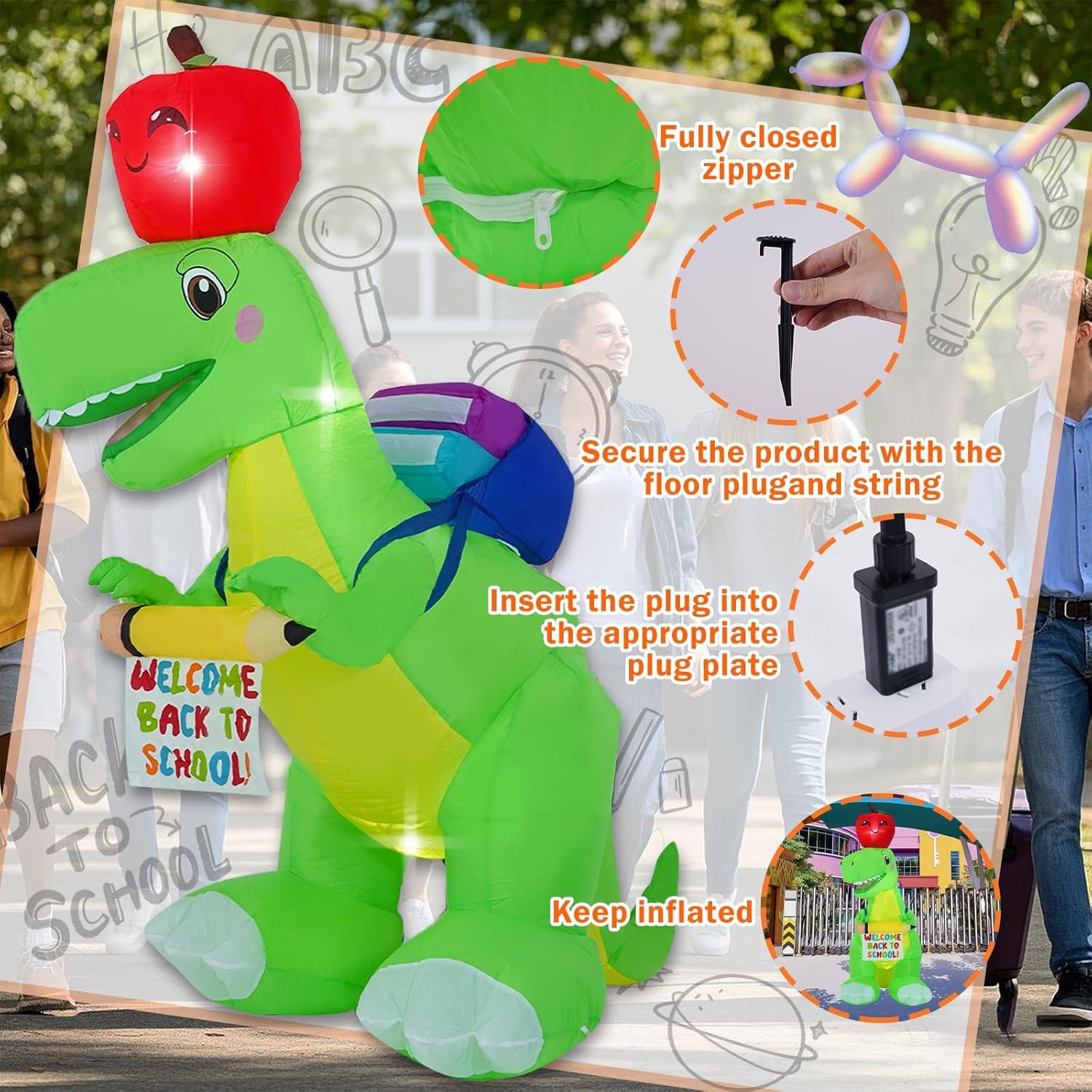 Dinosaurio Inflable 1.83m con Luces LED - Decoración Regreso a Clases