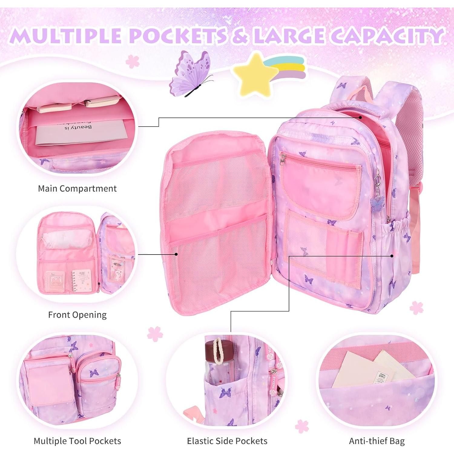 Mochila Escolar Niña BYXEPA con Caja de Almuerzo Aislada 40.6x29.2cm