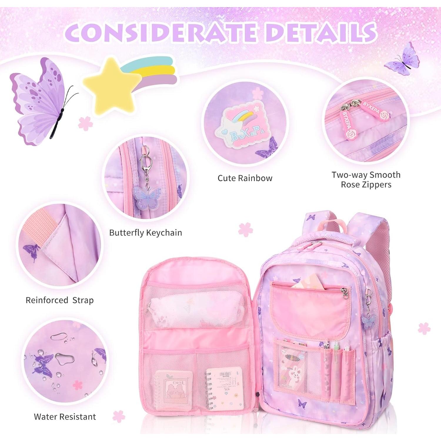 Mochila Escolar Niña BYXEPA con Caja de Almuerzo Aislada 40.6x29.2cm