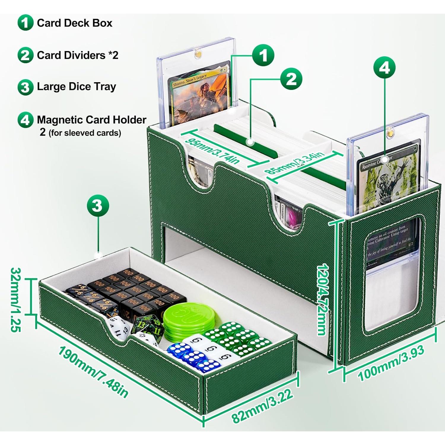 Caja de Barajas UAONO Doble para 200+ Cartas Verde Blanco