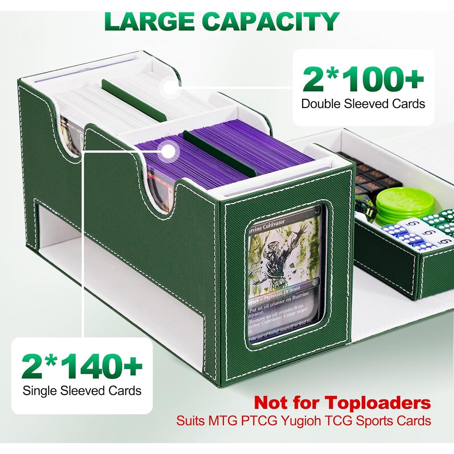 Caja de Barajas UAONO Doble para 200+ Cartas Verde Blanco