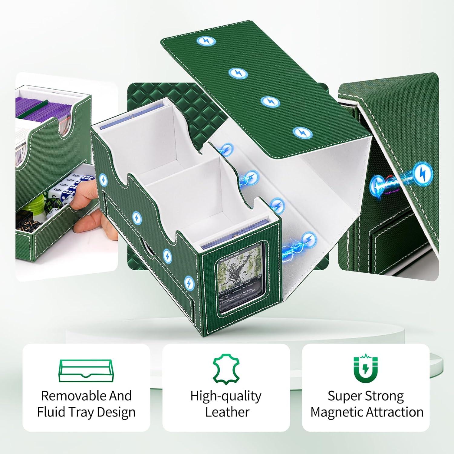 Caja de Barajas UAONO Doble para 200+ Cartas Verde Blanco