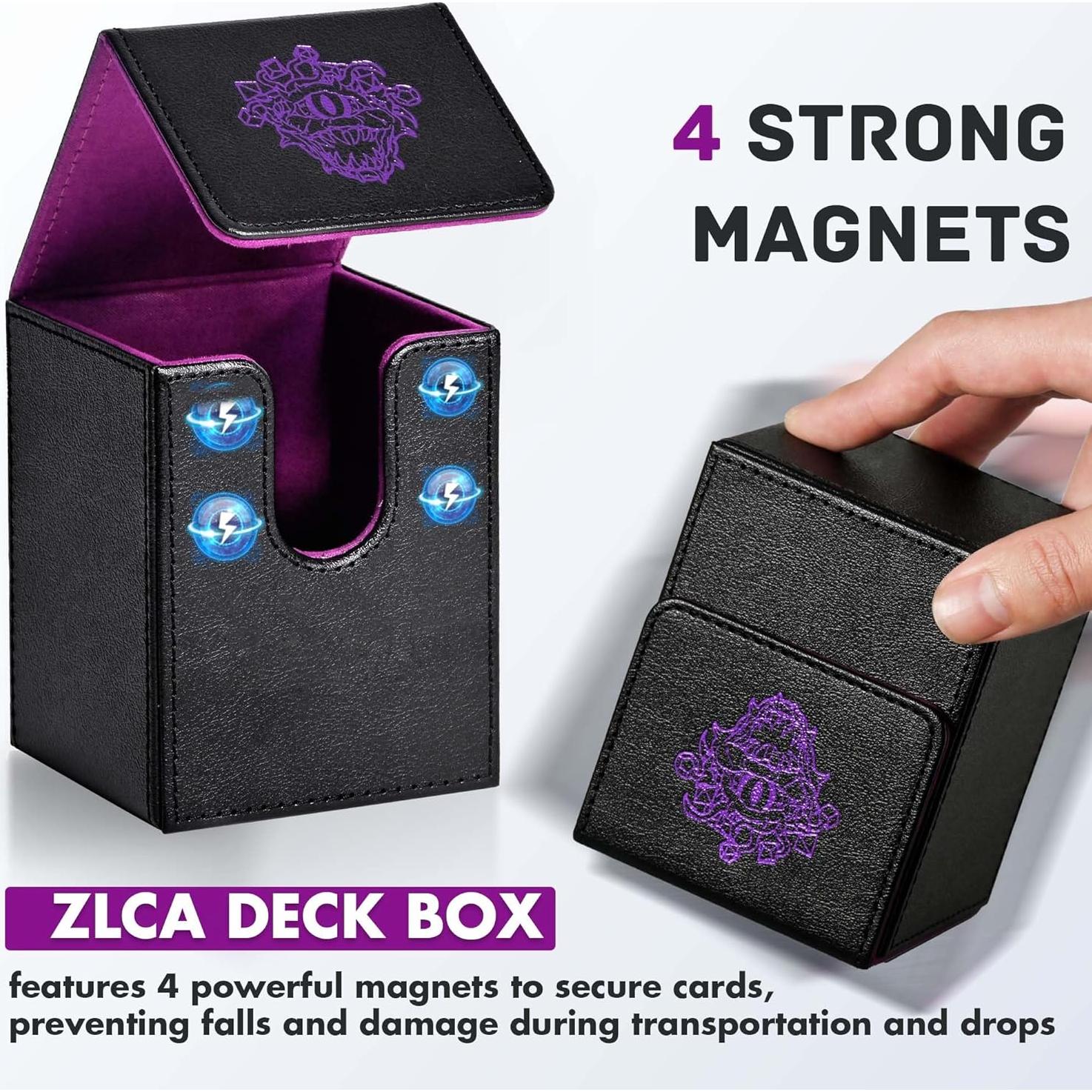Caja de Barajas ZLCA para 100 Cartas TCG PU Negro y Púrpura