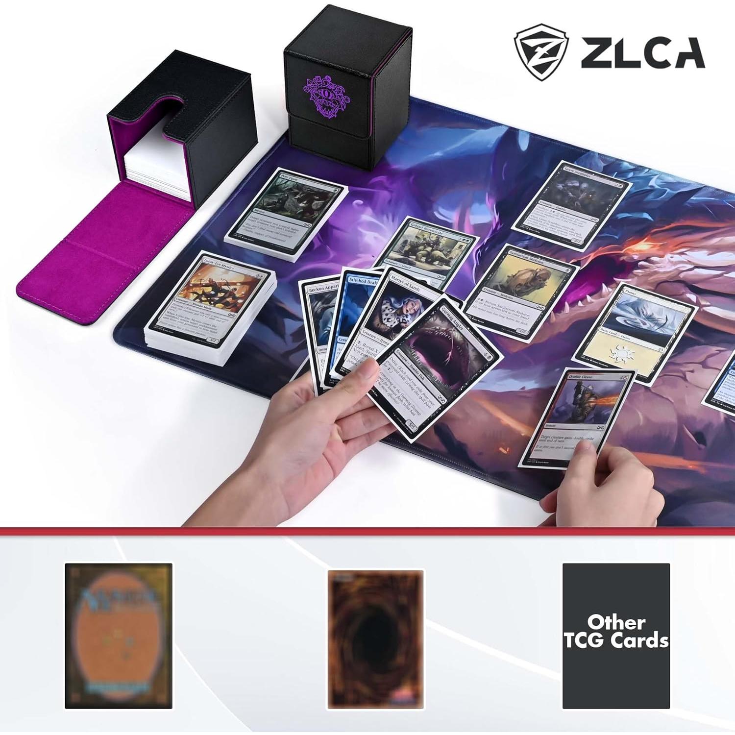 Caja de Barajas ZLCA para 100 Cartas TCG PU Negro y Púrpura