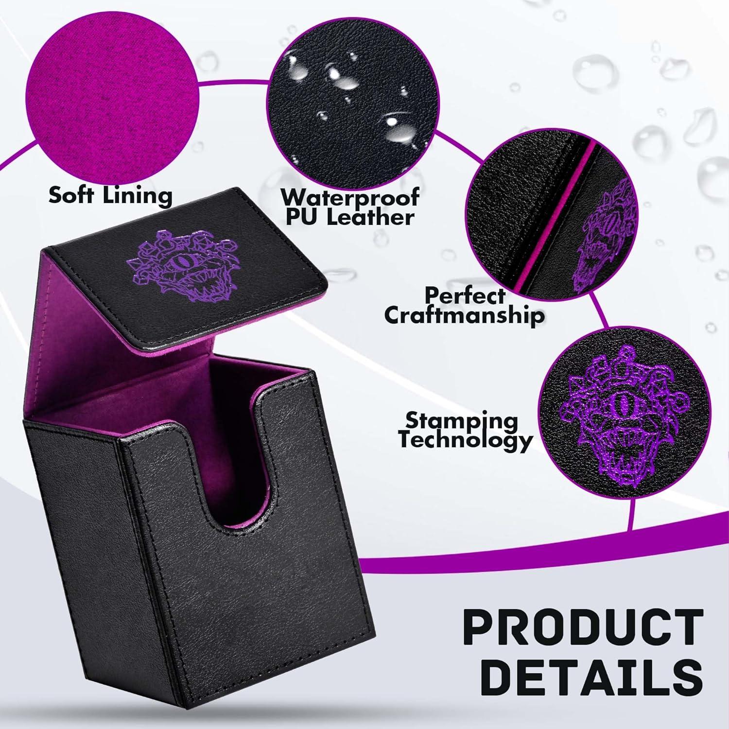 Caja de Barajas ZLCA para 100 Cartas TCG PU Negro y Púrpura