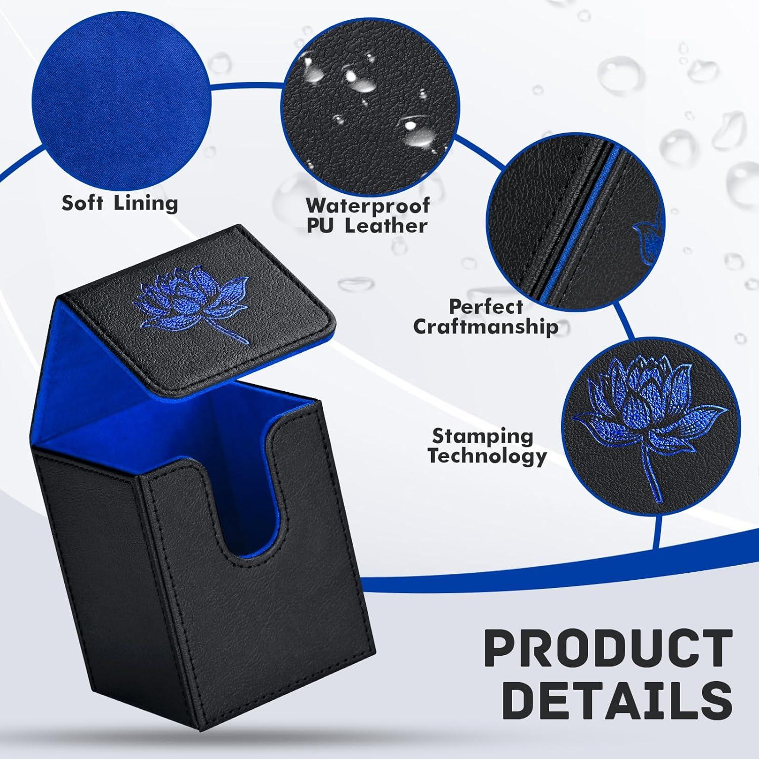 Caja de Barajas ZLCA para 100+ Cartas - Cuero PU Negro/Azul