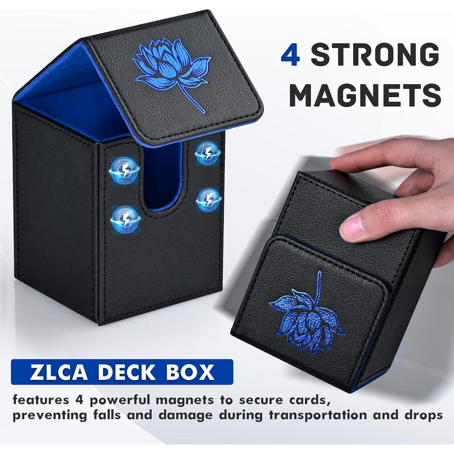 Caja de Barajas ZLCA para 100+ Cartas - Cuero PU Negro/Azul