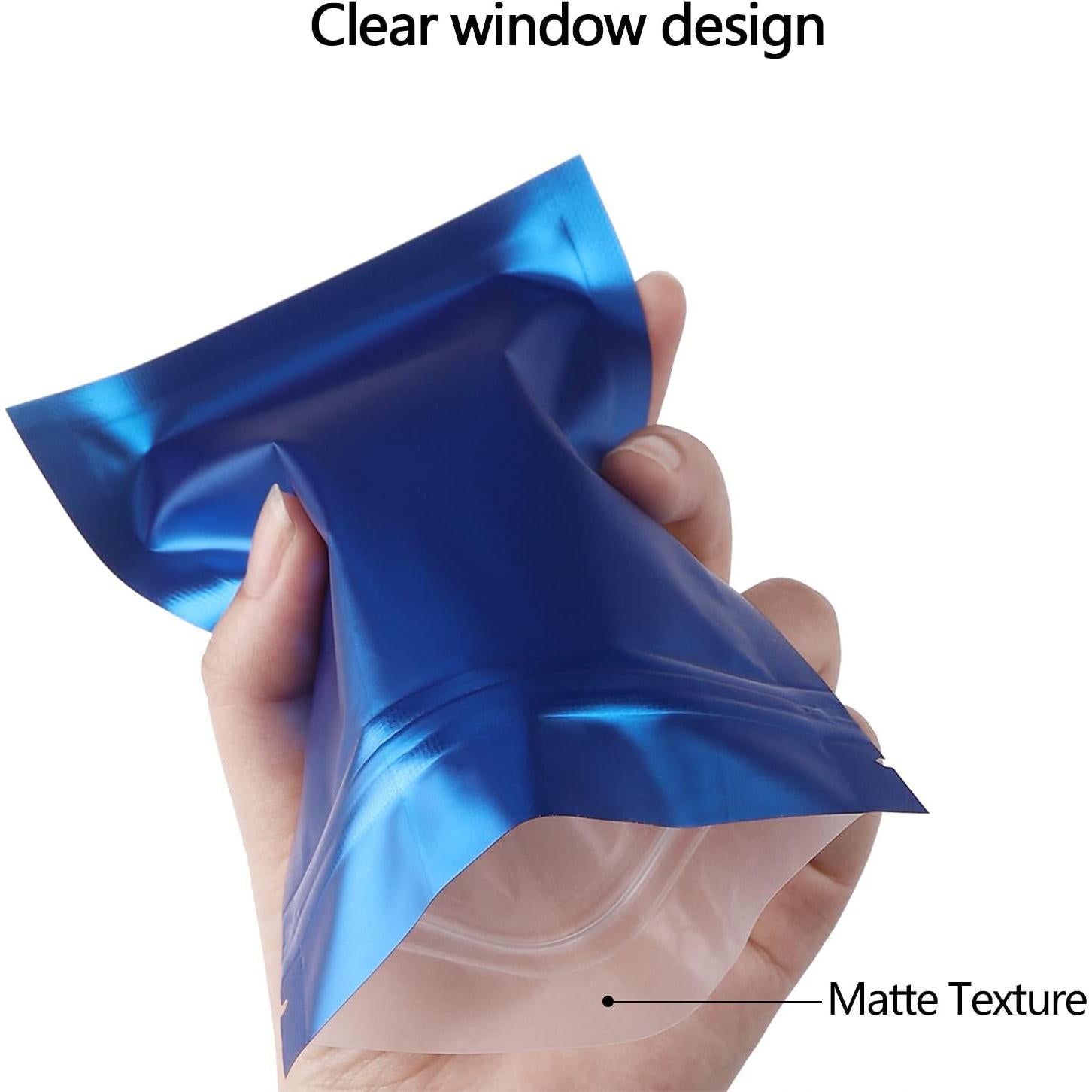 Paquete de 100 Bolsas Mylar Reutilizables 7.5 x 10 cm Azul