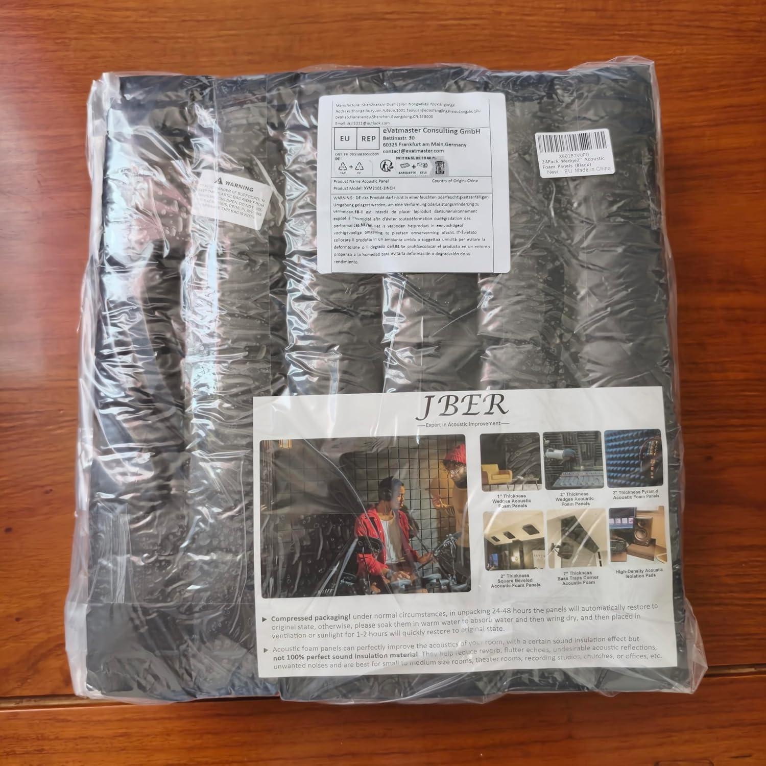 Paneles Acústicos JBER 24Pack Pirámide 5.08cm Negro