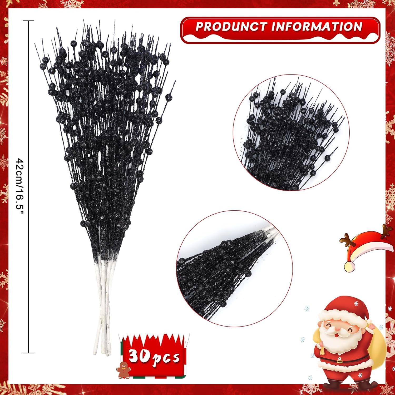 Paquete de 30 Picos de Navidad FASHOOKIN con Brillo Negro 42 cm