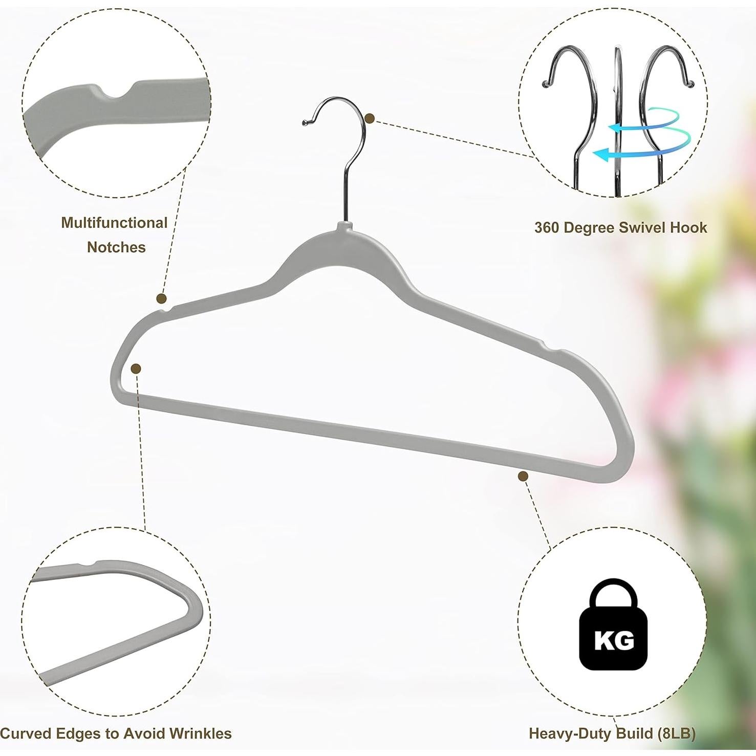 Juego de 50 Perchas de Plástico Quality Hangers Gris 44.5 cm