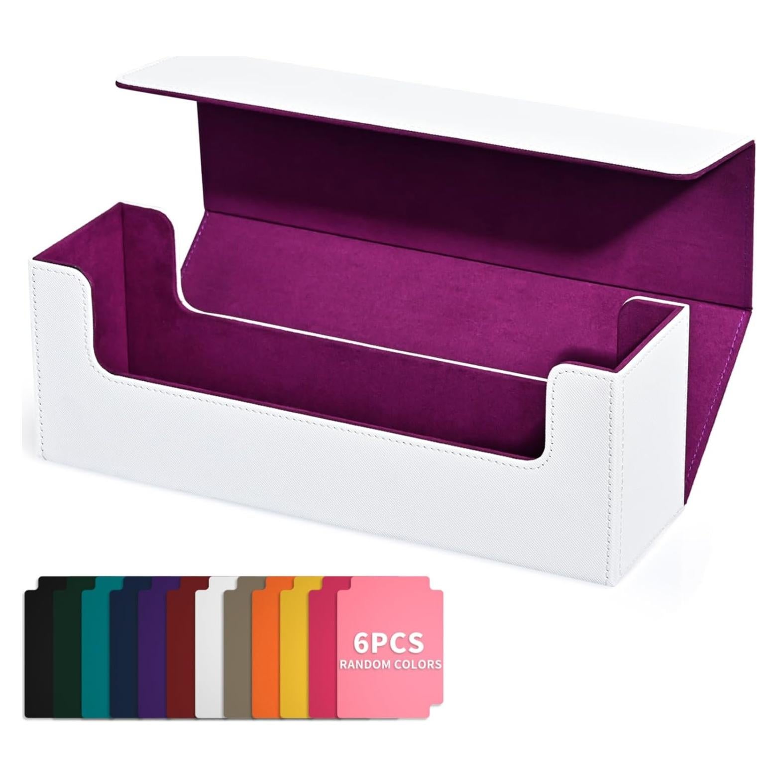 Caja de Almacenamiento de Cartas UAONO 600+ Cuero PU Blanco/Púrpura
