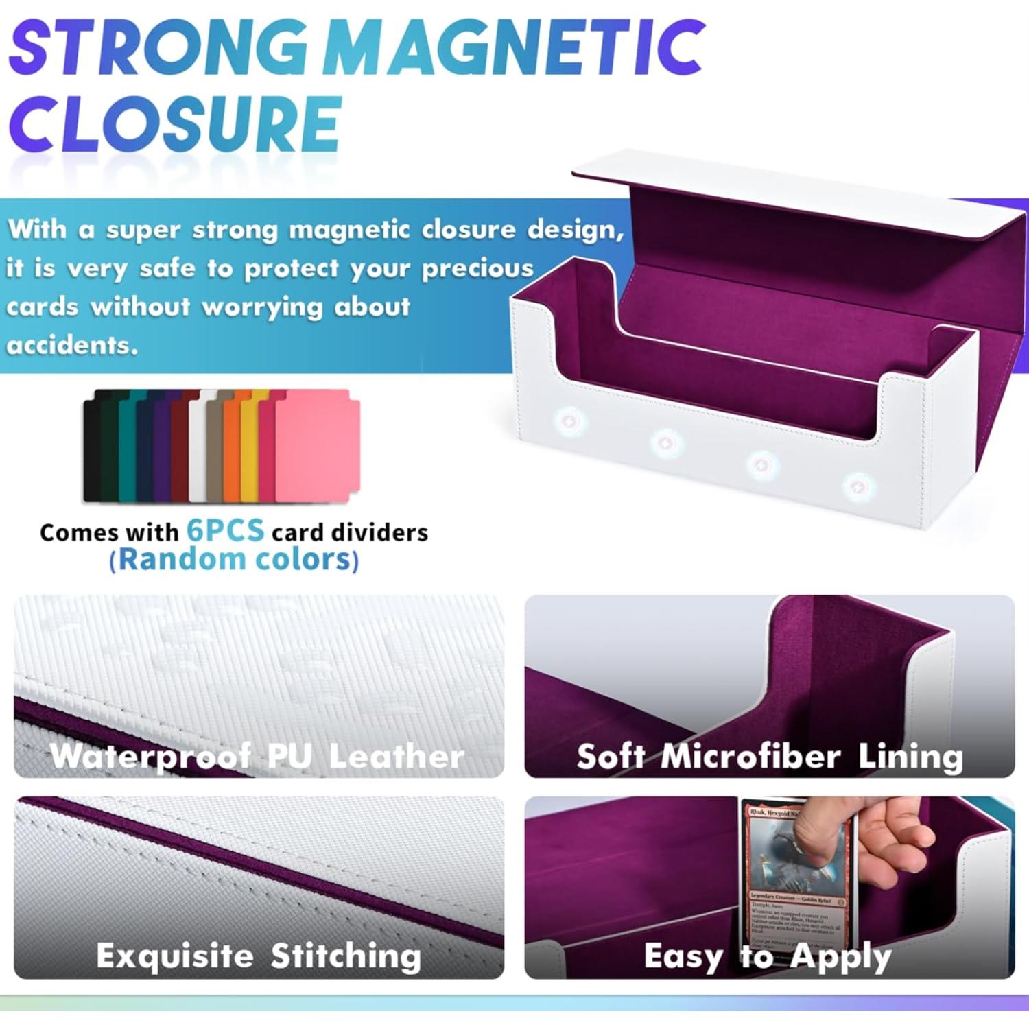 Caja de Almacenamiento de Cartas UAONO 600+ Cuero PU Blanco/Púrpura