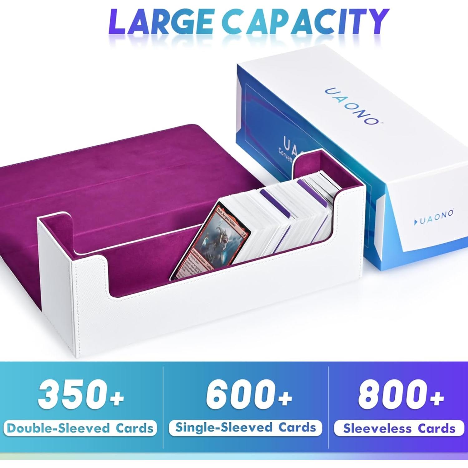 Caja de Almacenamiento de Cartas UAONO 600+ Cuero PU Blanco/Púrpura