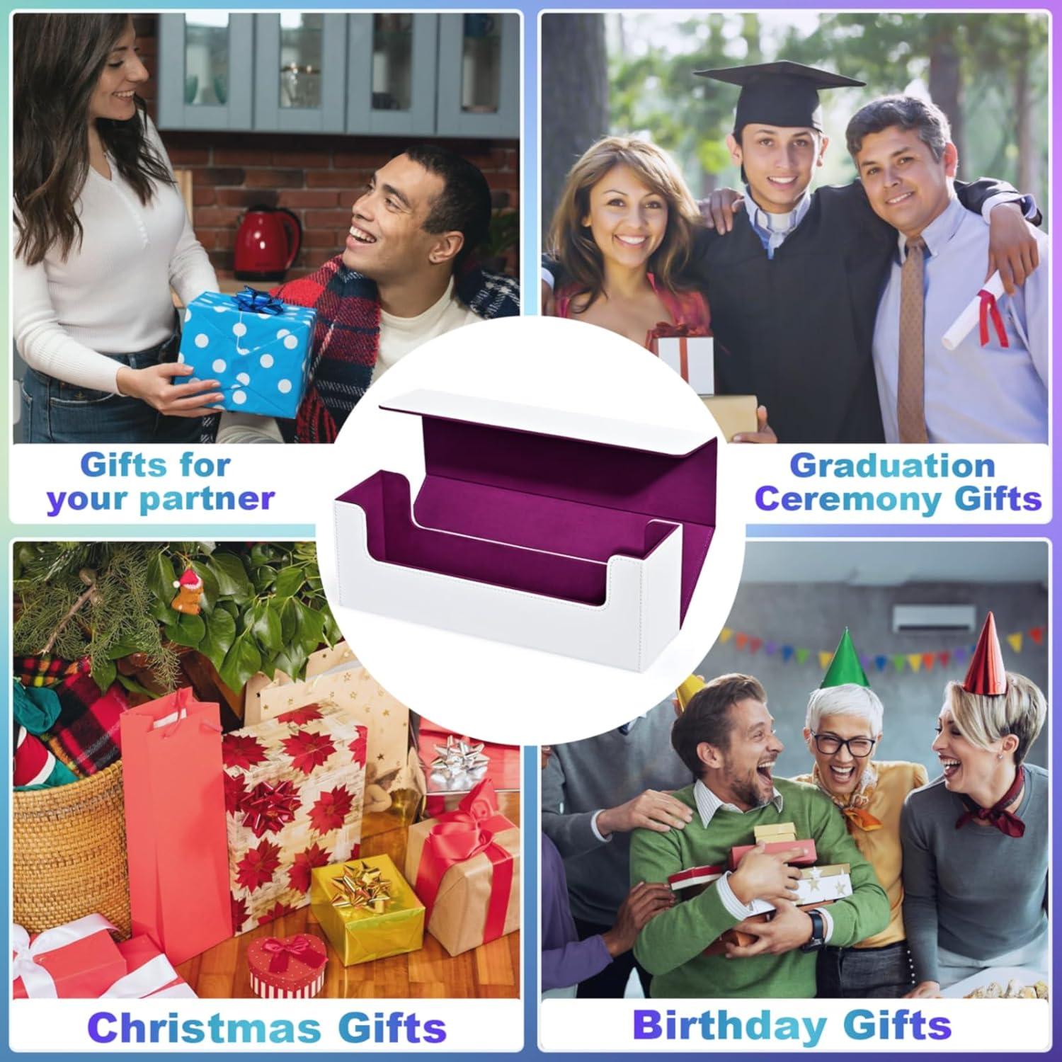 Caja de Almacenamiento de Cartas UAONO 600+ Cuero PU Blanco/Púrpura