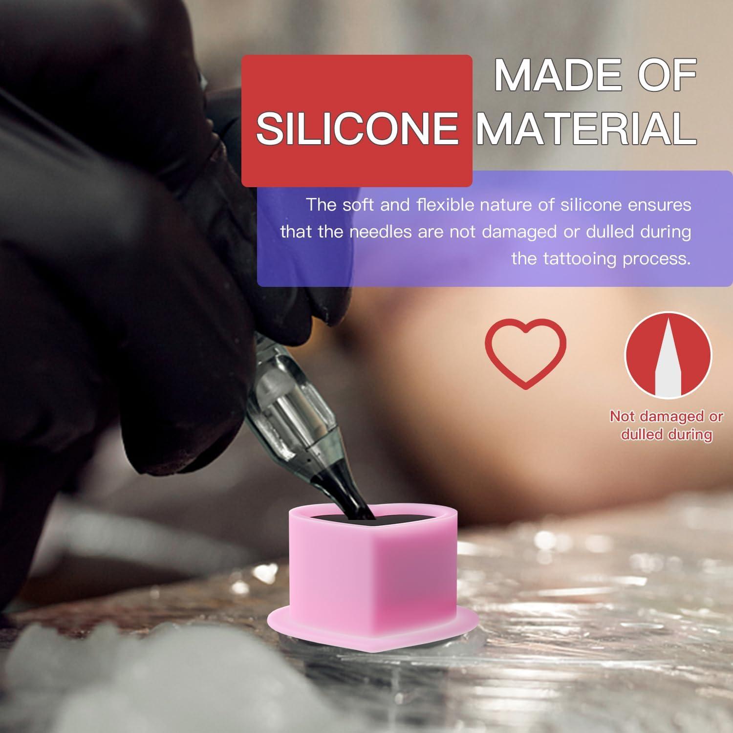 Tazas de Tinta para Tatuaje OZER 200pcs Silicona Corazón Cian