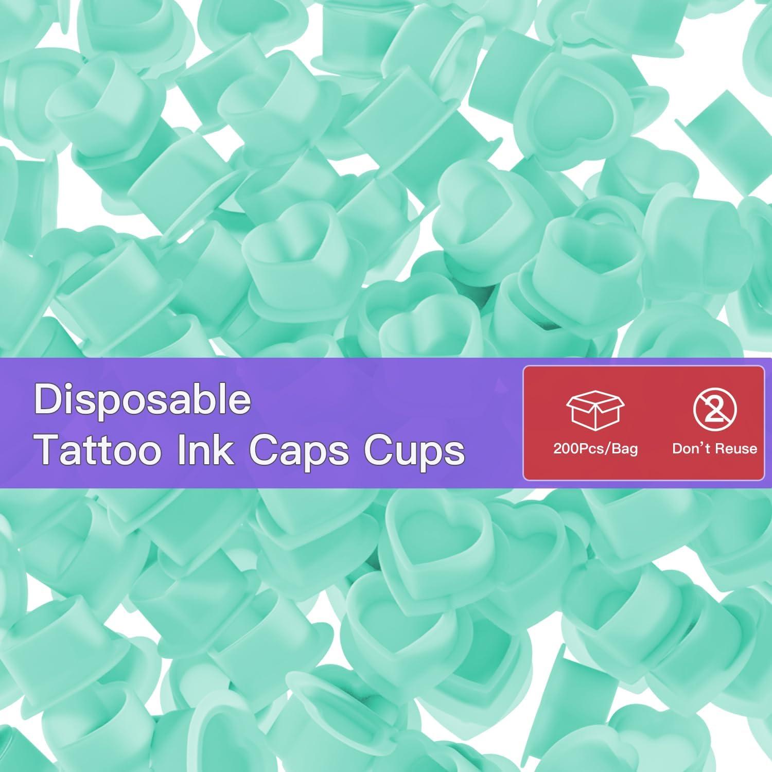 Tazas de Tinta para Tatuaje OZER 200pcs Silicona Corazón Cian